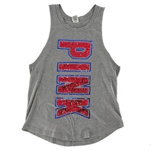 PINK Victoria's Secret Sequin Bling Grey Red and Blue Muscle Tank Size Medium